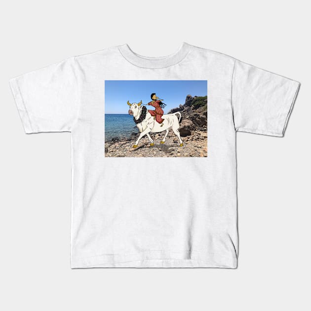 Europa, Princess of Tyre, Mother of Minos - and the Bull Zeus - leaving Crete Kids T-Shirt by GreekMythComix